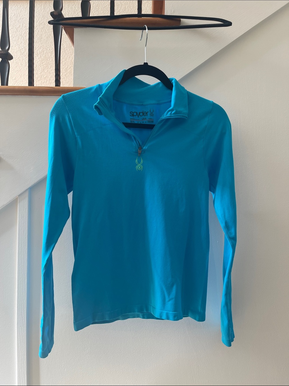 Spyder Youth Long-Sleeve 1/4 Zip Base-layer Top in Teal Blue Size L